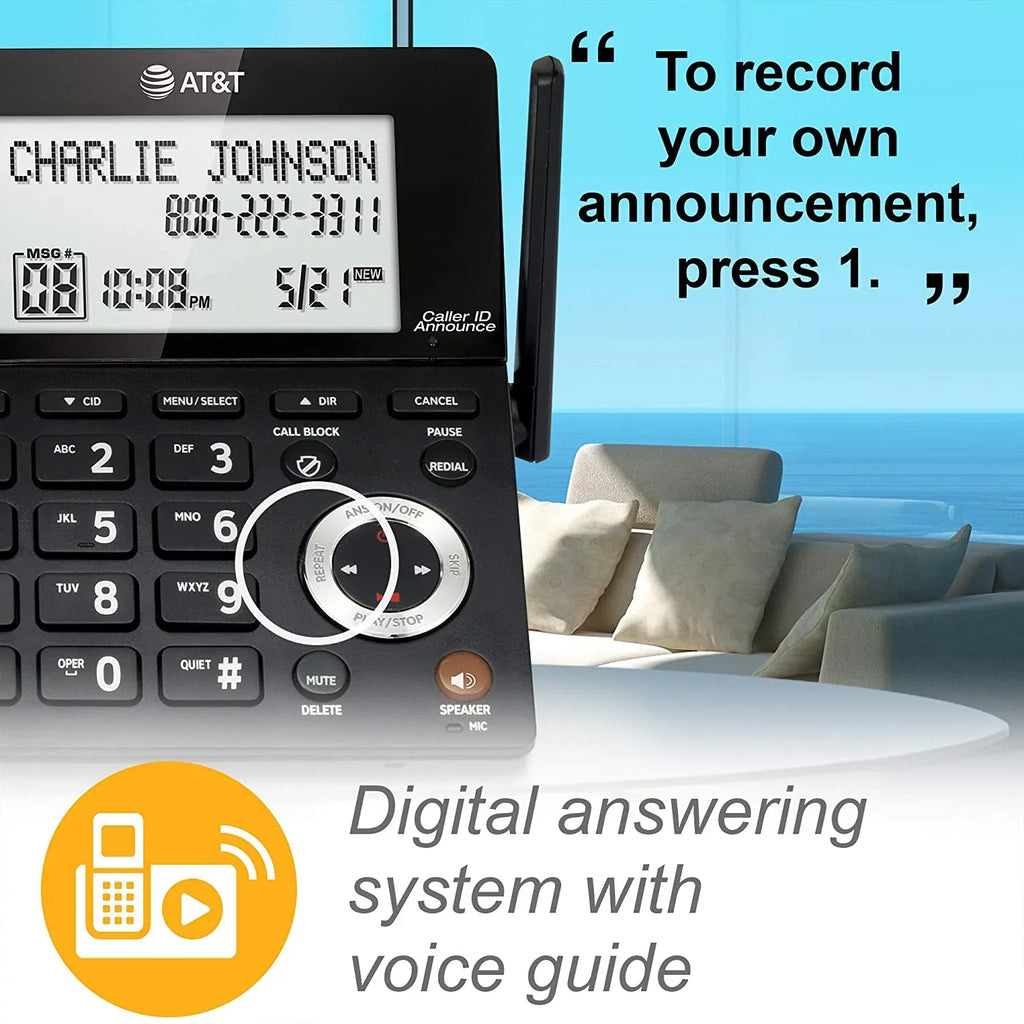 AT&T CL84107 DECT with with Phone 6.0 Blocker, Black/Silver Smart Call Handset Corded/Cordless 1 Expandable