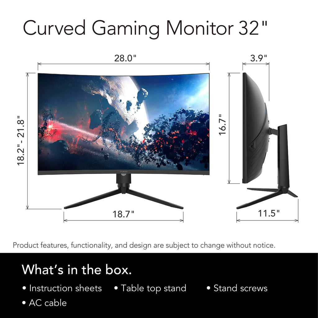 Gaming VA, FreeSync™ Premium Enabled FHD AMD HDR, Curved 240Hz, (FGM-32C545) 32" 1ms, Monitor Funai