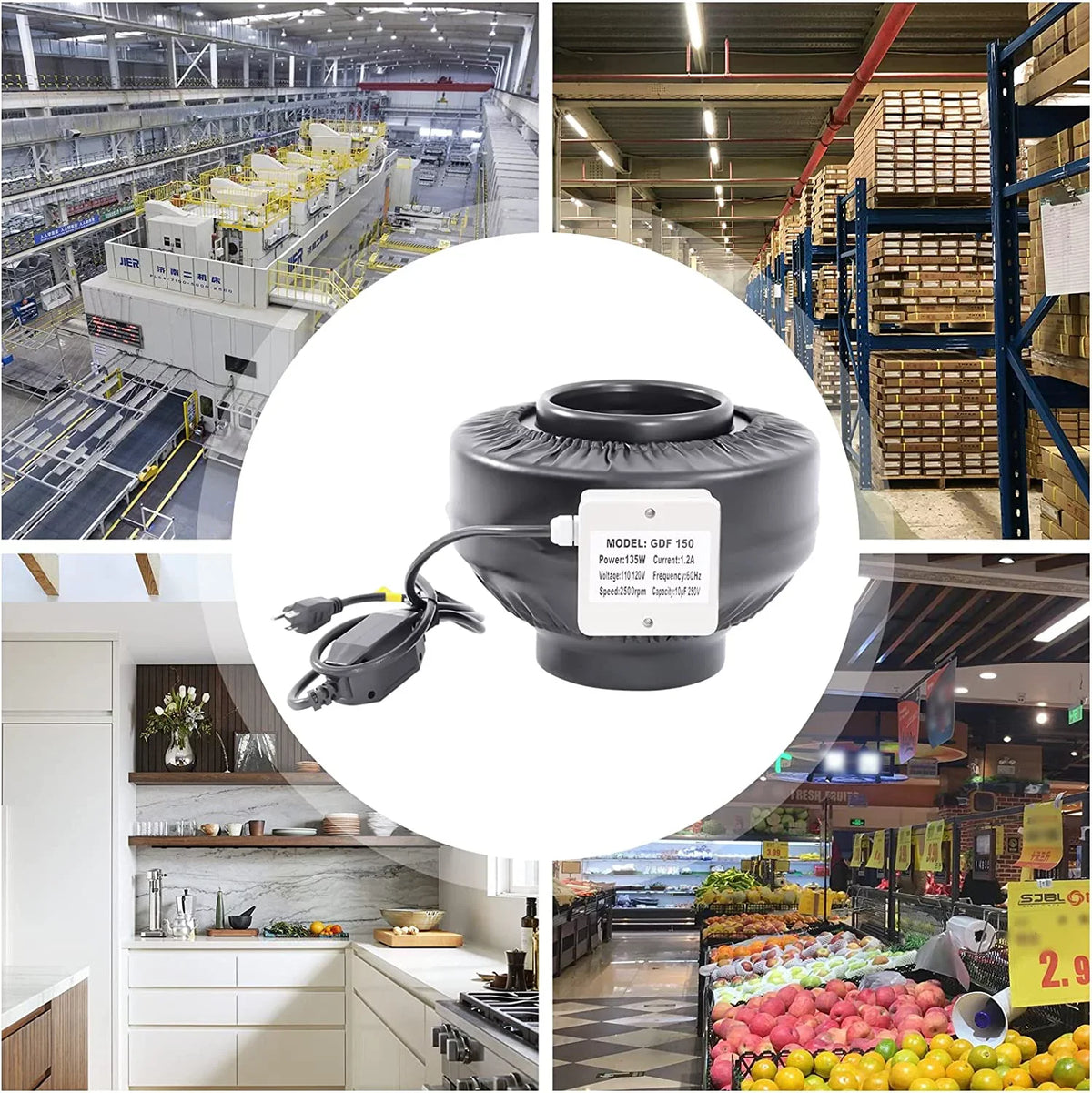 Combinable Fanwith Speed Duct Filter HEPA Carbon Controller Fan Fan Filter Booster Exhaust Fan with Inch & Grow Industrial FETCOI Inline Tent 8 Grade Powerful
