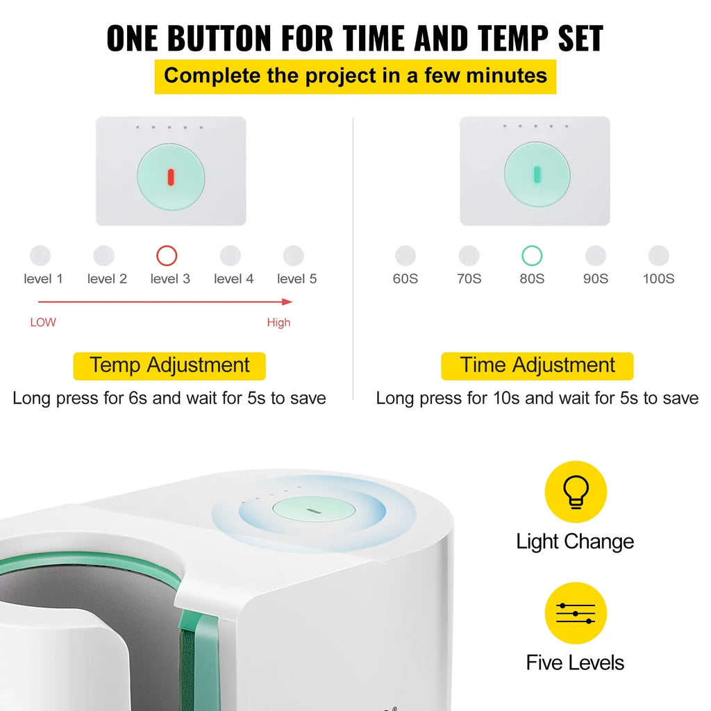 Mug Easy Press Printing Setting, Machine, BENTISM Automatic Press Portable Mug Sublimation Press Mug Cup Pro Presser, One-touch Coffee 11-15oz, DIY Heat Transfer Machine