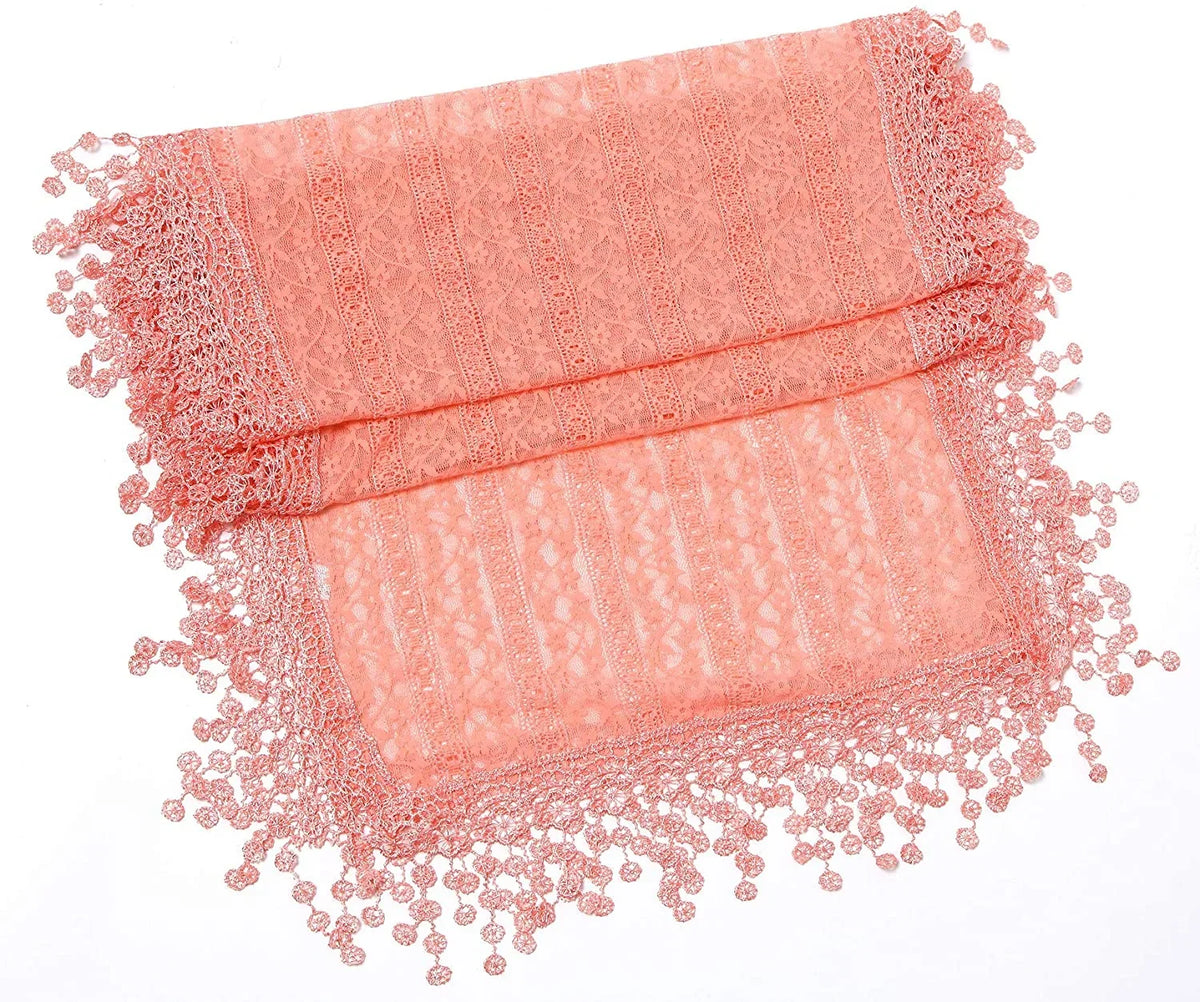 Soft Wendy shawl Lace Scarf Fringes Lightweight Cindy Pink and Women Peach Leaf for