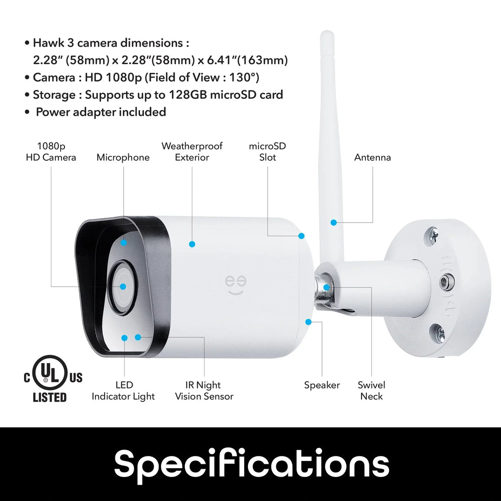 Only Hawk 3 Outdoor Smart Camera, (Supports Weatherproof, Geeni Security 1080p 2.4GHz HD 2-Pack IP66 Wi-Fi) WiFi