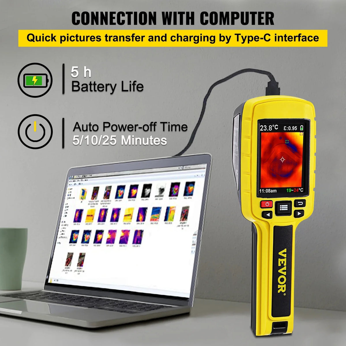 Camera, IR (3600 2.8" Electrical Thermal Screen, System SD Battery, Built-in VEVOR HVAC, Automatic Card Color for Li-ion and 60x60 Resolution Detect Infrared with Camera Display Imaging Pixels)