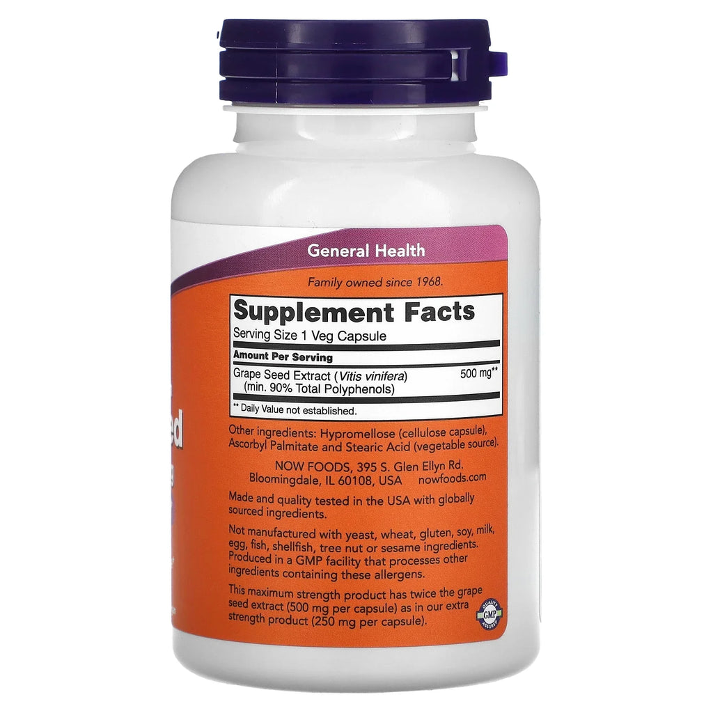 Grape Now Strength Veg by Capsules, 500 Seed Extract, mg, 90 Maximum