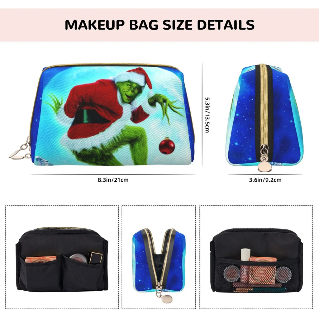 Pouch Grinch Makeup Cosmetic How Bag Storage Christmas Gift Stole The Bag Leather Organizer Portable Purse Travel Toiletry