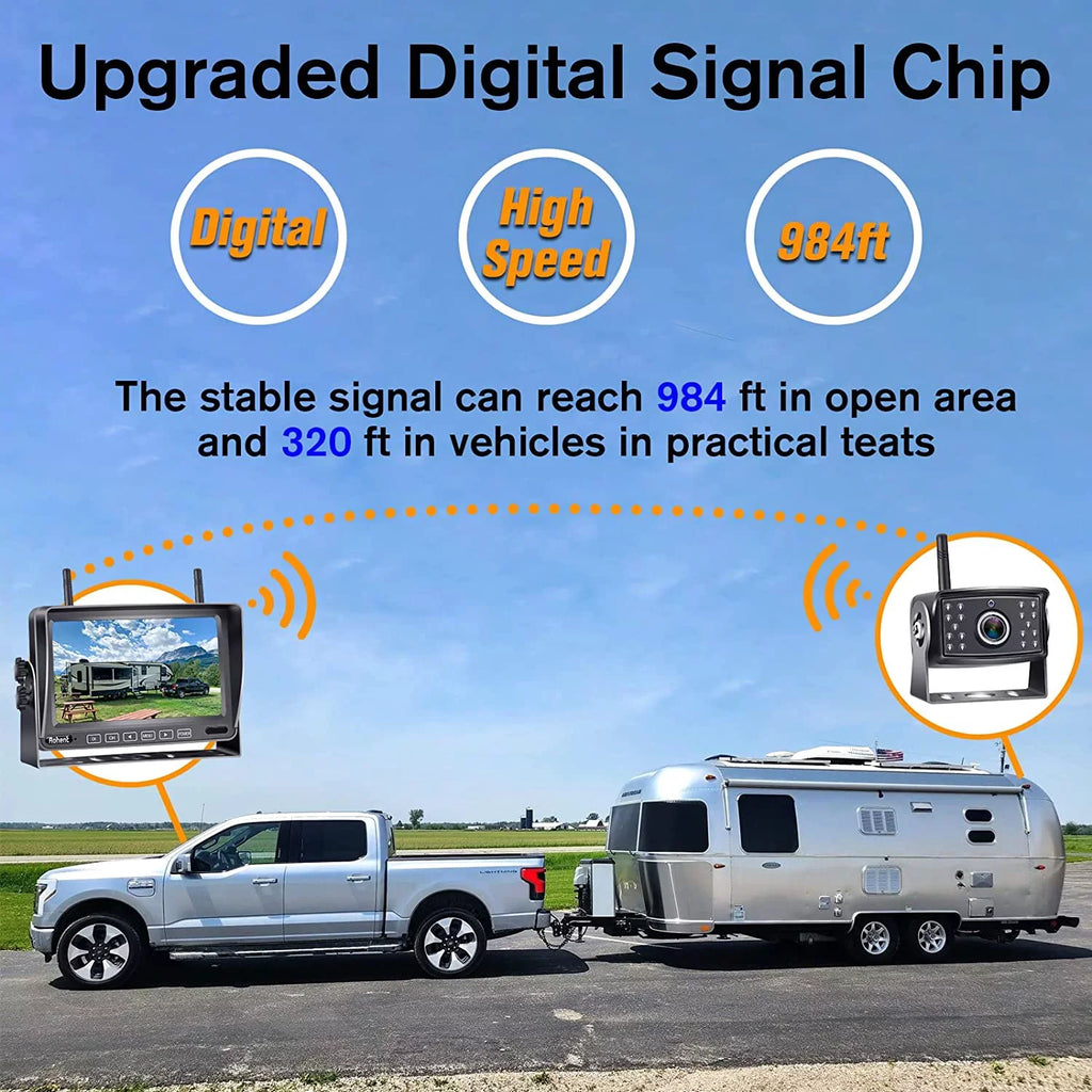 Upgraded Monitor Use Camper Driving/Reverse Wheel Observation Waterproof Truck 7" IP69K Trailers High-Speed System with Wireless Split for Night RV Recorder Digital 5th Screen Backup Camera