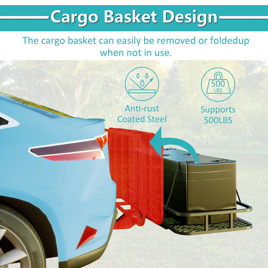 Net, Black SUV with 60" Hitched Car Trailer, Cargo Mounted x Folding 24" 500lb for Truck 6" Cargo x Capacity Basket
