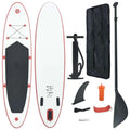 An Board Inflatable in Up Paddle Red White Set Stand and Striking Surfboard -