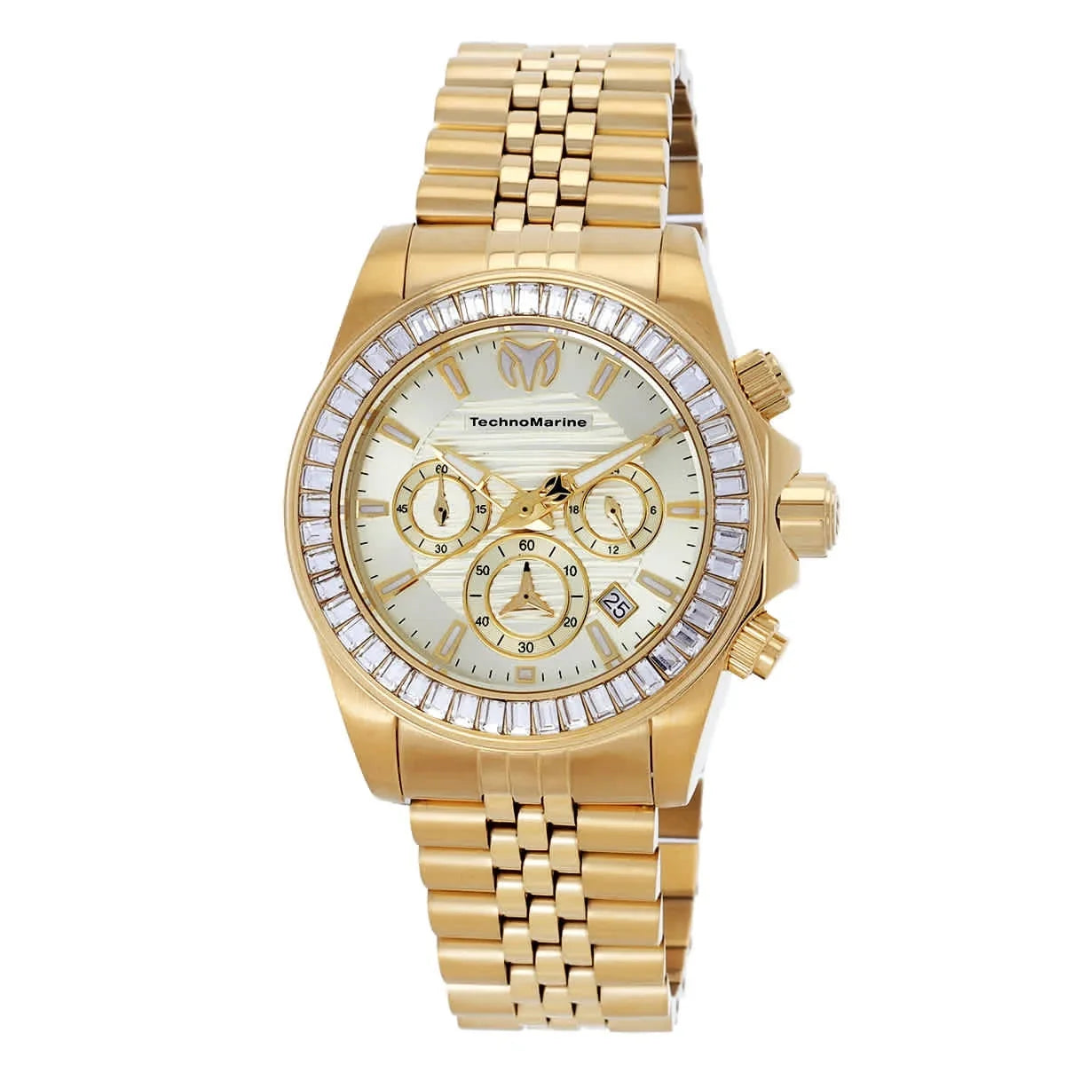Dial Chronograph Watch Gold Technomarine Manta Crystal TM-222020 Quartz Men's GMT