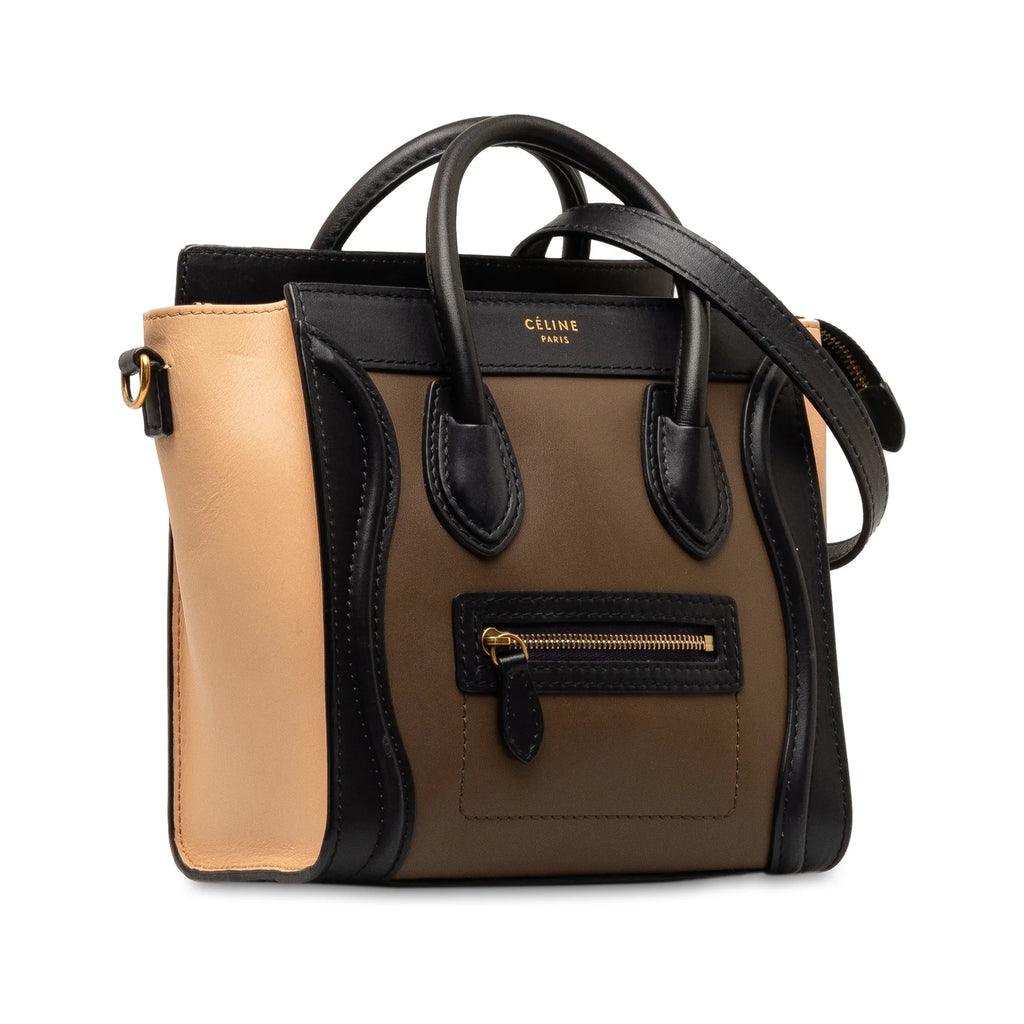 Tricolor Luggage Tote Authenticated Calf Pre-Owned Brown Satchel Leather Celine Nano Unisex (Good)