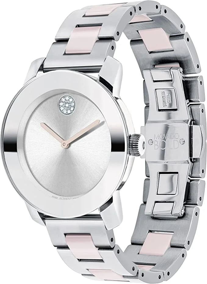 Watch Two Swiss 18 Quartz Strap, Stainless Women's (Model: Movado Bold with Tone, Ceramic Steel 3600801)