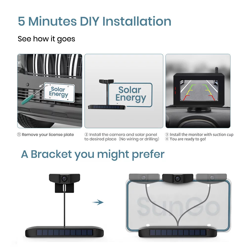 with Backup (SungoPro) Boscam Install Universal View Vehicle Rear Wireless Camera, Most Digital Wireless Camera No for Wiring Solar Bracket