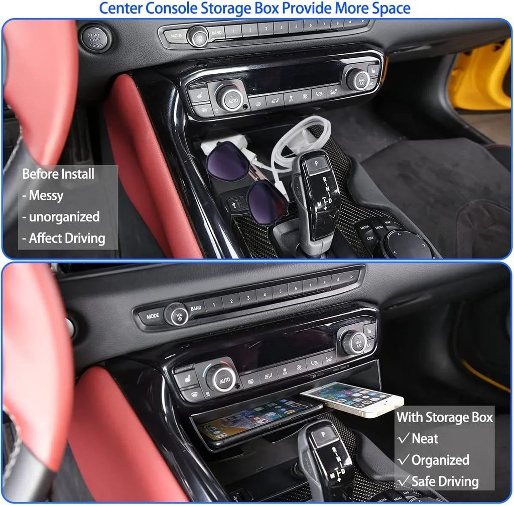 GR Accessories, Auto TINKI Interior MK5 Console Tray Box, 2019-2022 1PCS, Console A91 ABS Storage Organizer, Storage A90 Supra Center Suiatable Black for Storage