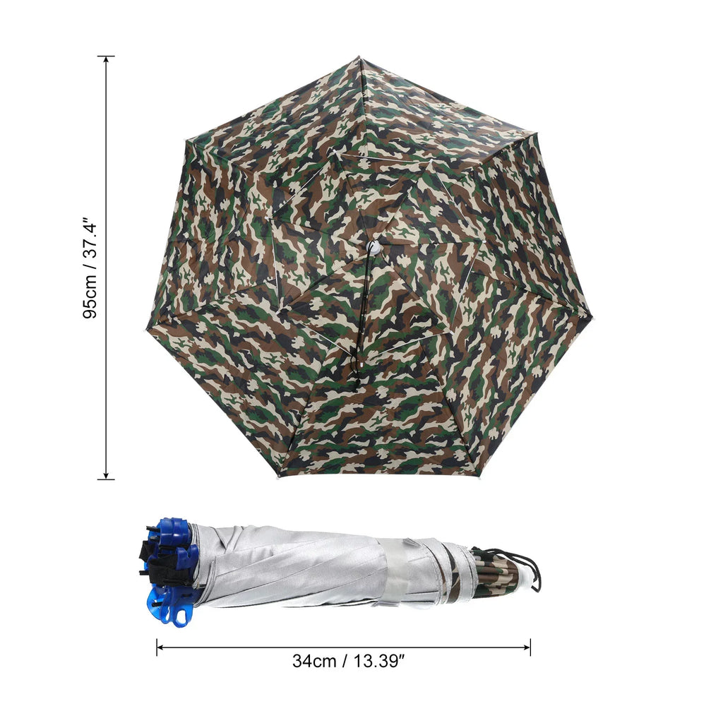 Umbrella with Double Camo Folding Sun 37.4" Cap Fabric Layer Oxford Rain Head Uxcell OD Hat, Strip,