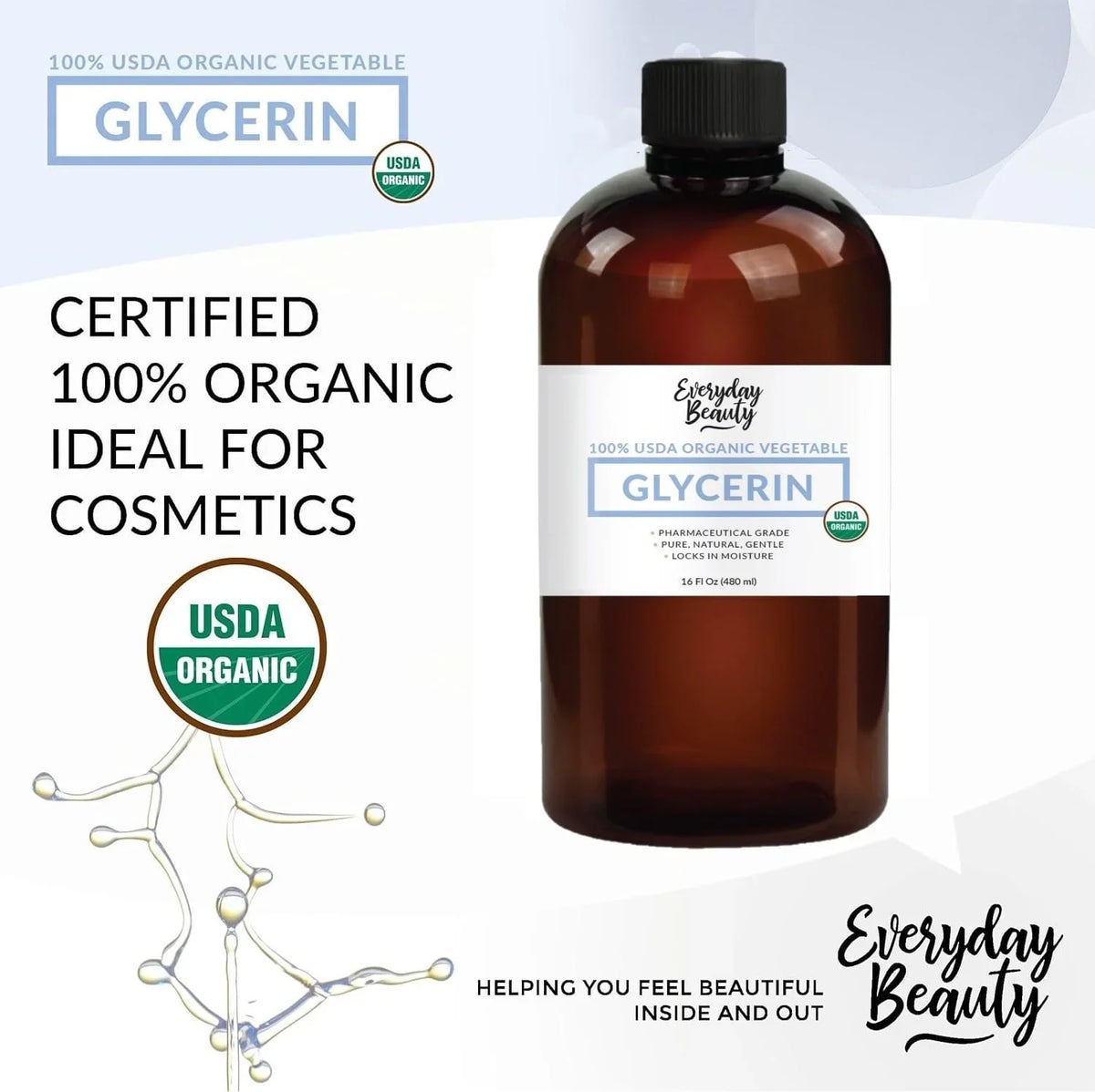 Hydration USDA – for From and Glycerin Crafts, Certified Derived - DIY – for Products, Coconut – Fl Organic Skin Moisturizer and 16 Beauty Perfect Oz – Hair Deep 100% Formulations