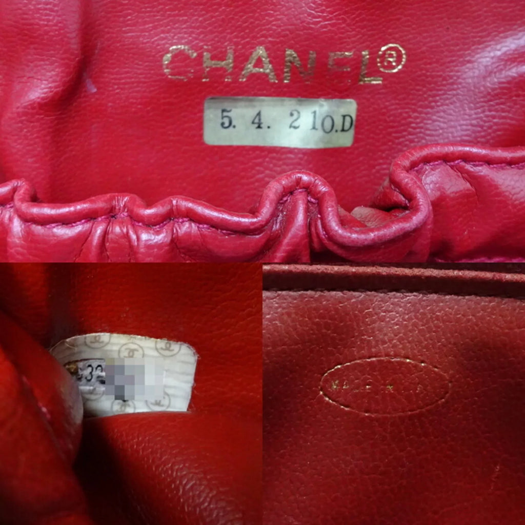 Ladies Handbag (Good) Caviar Vanity Bag Red Pre-Owned Skin