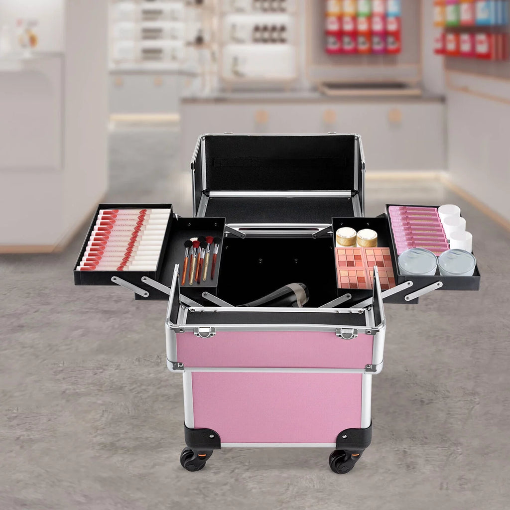 Storage Adjustable Cosmetic Travel Beauty Case for Case Professional Care Barber Miumaeov Train Salon Organizer Case Large Personal Rolling Dividers Cosmetic Makeup Trolley