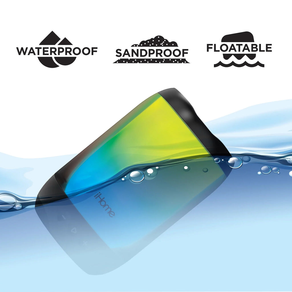 Waterproof Bluetooth Speaker with Glow + Mega Changing Battery Color Rechargeable iHome Play