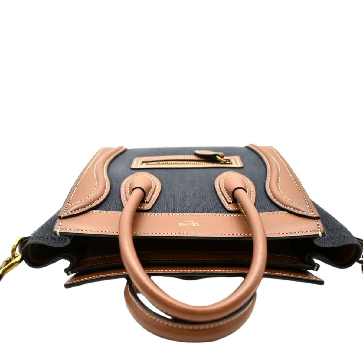 Bag Denim Pre-owned Bicolor Luggage Crossbody Leather Tote CELINE