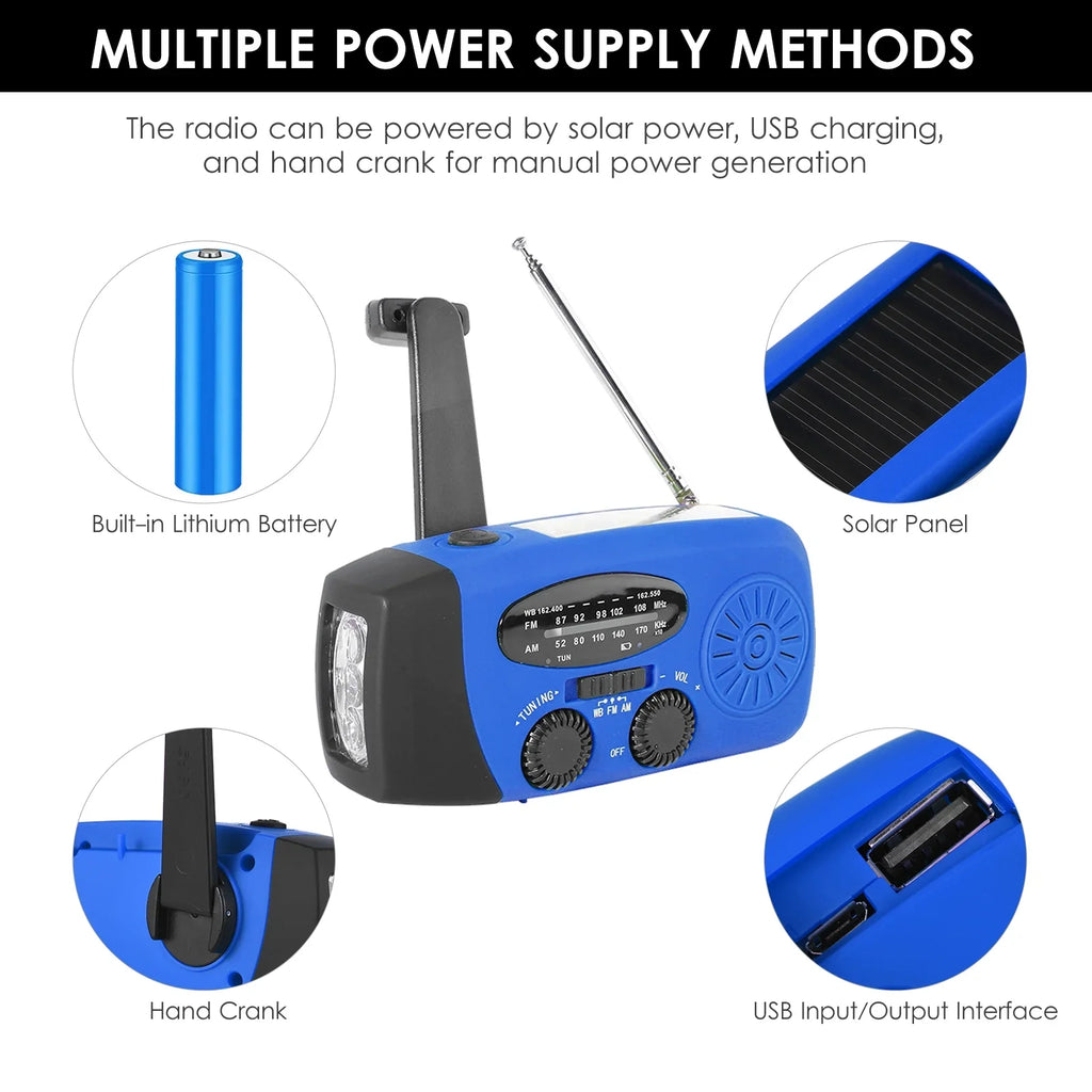 Camping AM with Reading / Portable Flashlight Adve & Cell Solar Hiking Lamp OWSOO for Crank Hand Operated Bank & / Solar Crank Weather Hand Weather Charging Battery NOAA Rechargeable