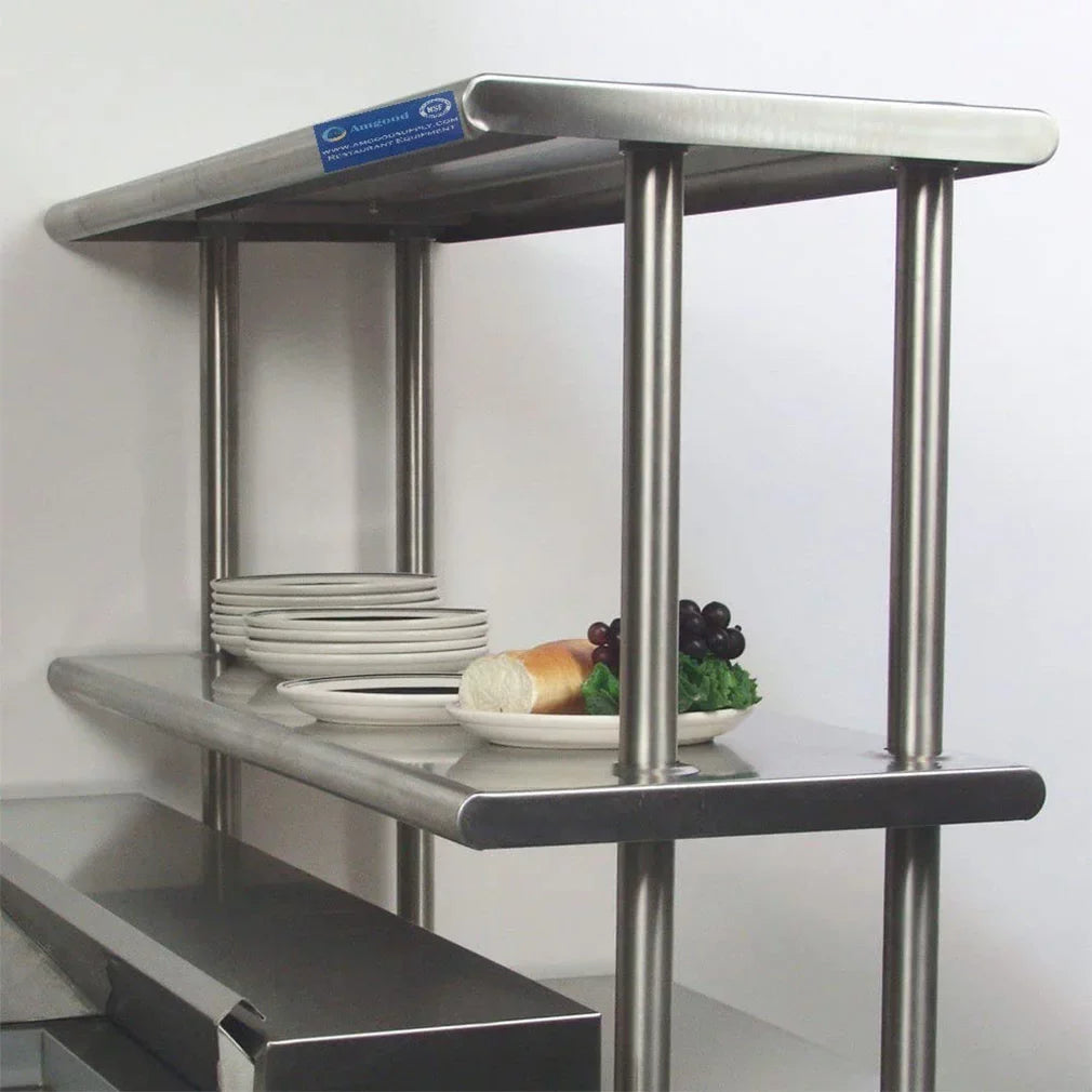 Stainless With 72" Prep Wide Shelves Work Metal Double Tier & Kitchen Steel x 18" Overshelf 12" Two | Table Shelving | Combo Table