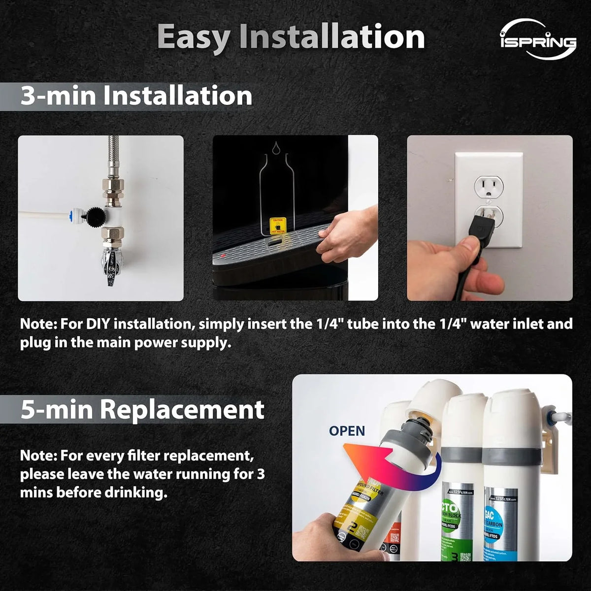 Pack DS4S, Carbon & Block for Set Replacement Filter Supply Filter, Filter F5DS 1-Year Filter, and Composite iSpring Carbon Sediment Post Cartridge DS4B Filter