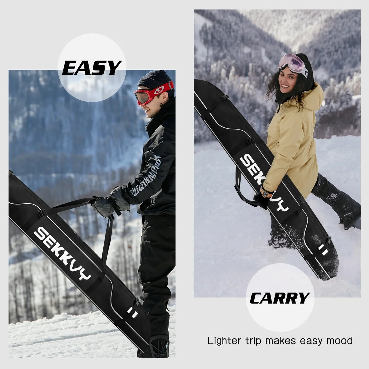 and Ski Bag Outdoor 600D Travel Ski for 170CM/67IN Single Waterproof Travel Bag Snowboard Bag Shoulder Ski, black Cloth Transport, Strap Adjustable Oxford Camping