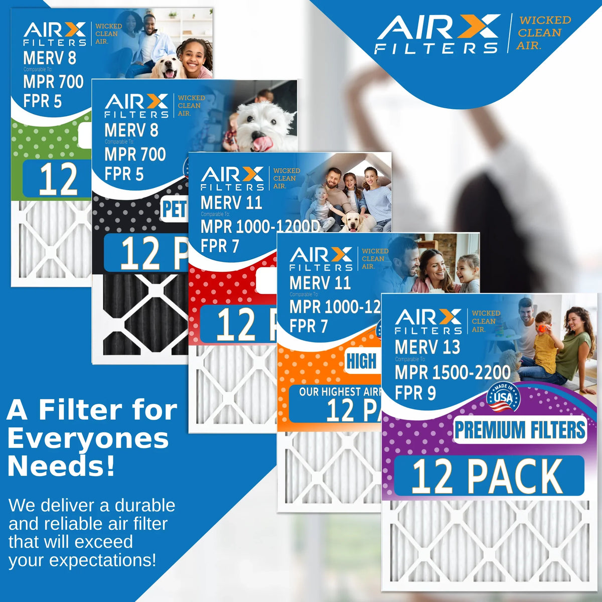 & - by Filter AIR. Comparable Air 700 of WICKED in Pack FILTERS Made 18x18x1 to Furnace MPR CLEAN 5 12 AIRX Rating, FPR 8 MERV USA Filters