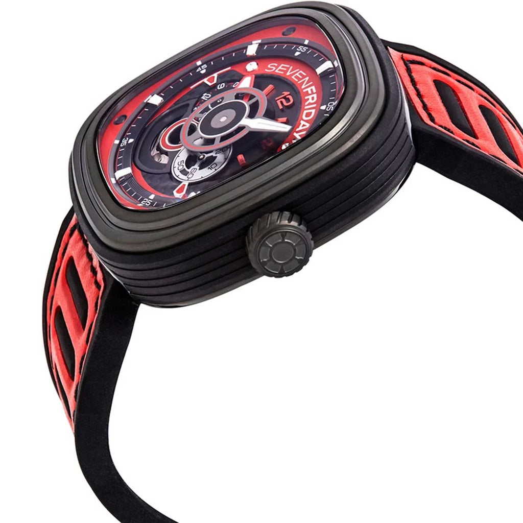 Team SevenFriday Racing and Watch Black Men's Red Dial P3B-06