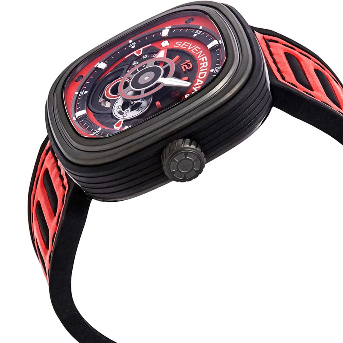 Team SevenFriday Racing and Watch Black Men's Red Dial P3B-06