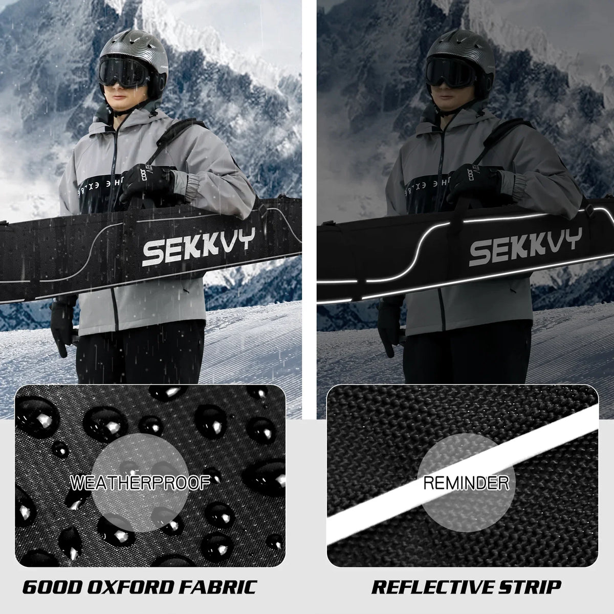 and Ski Bag Outdoor 600D Travel Ski for 170CM/67IN Single Waterproof Travel Bag Snowboard Bag Shoulder Ski, black Cloth Transport, Strap Adjustable Oxford Camping