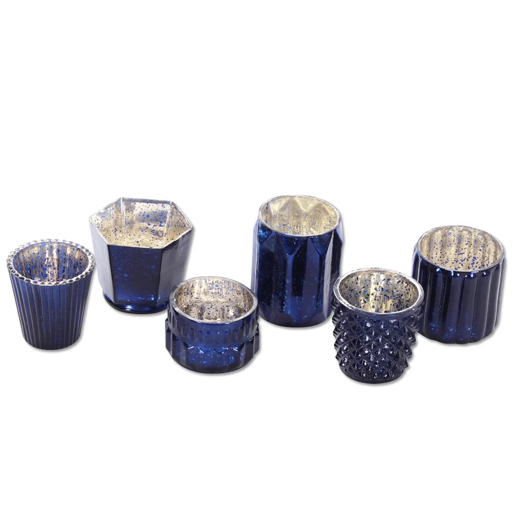 Mismatched Candle Koyal Blue Wholesale Glass Candle Holders Votives Holders, Candle for Mixed Mercury Navy 6−Pack,