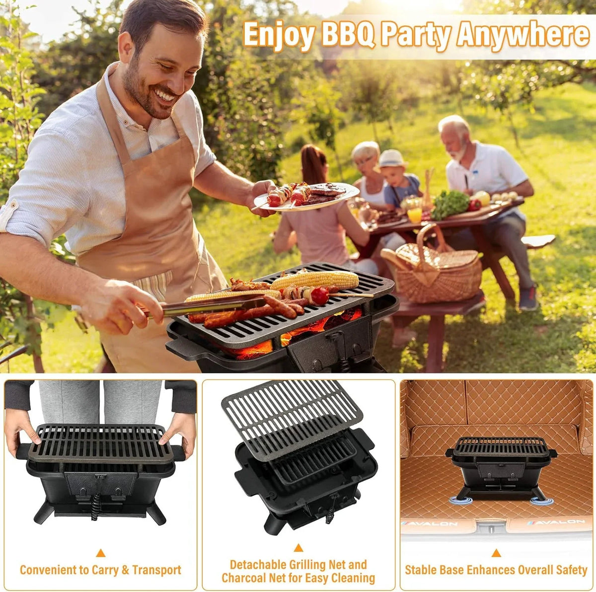 Cooking Grilling Grill for Regulating Camping Charcoal Fire Portable Door, Outdoor Patio Grill, Grill Cast with BBQ Air Backyard Grill Iron Double-sided Hibachi Net, Perfect Picnic Gate,