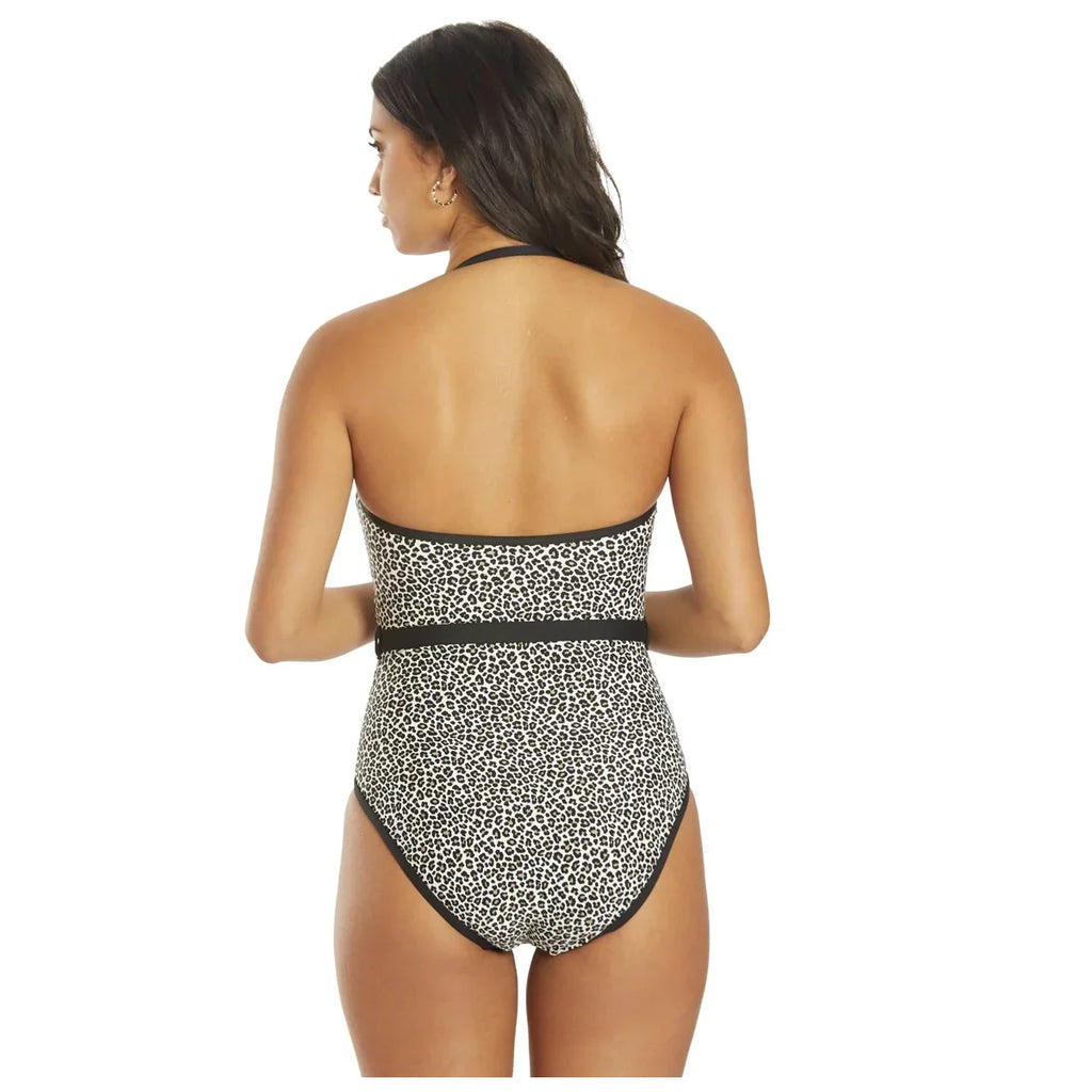 Swimsuit Black One-Piece Kors Women's Size 10 Michael Logo-Belt Bandeau Printed
