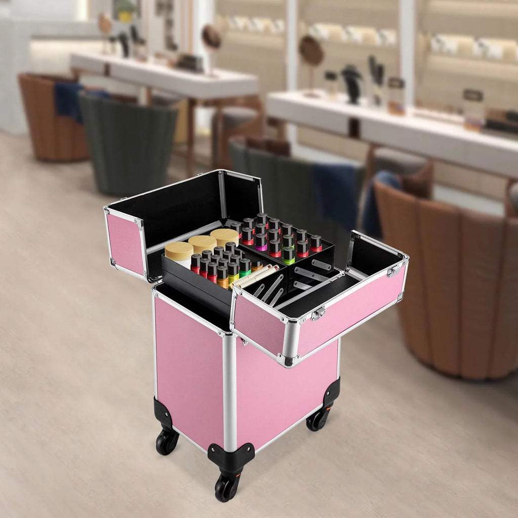Storage Adjustable Cosmetic Travel Beauty Case for Case Professional Care Barber Miumaeov Train Salon Organizer Case Large Personal Rolling Dividers Cosmetic Makeup Trolley