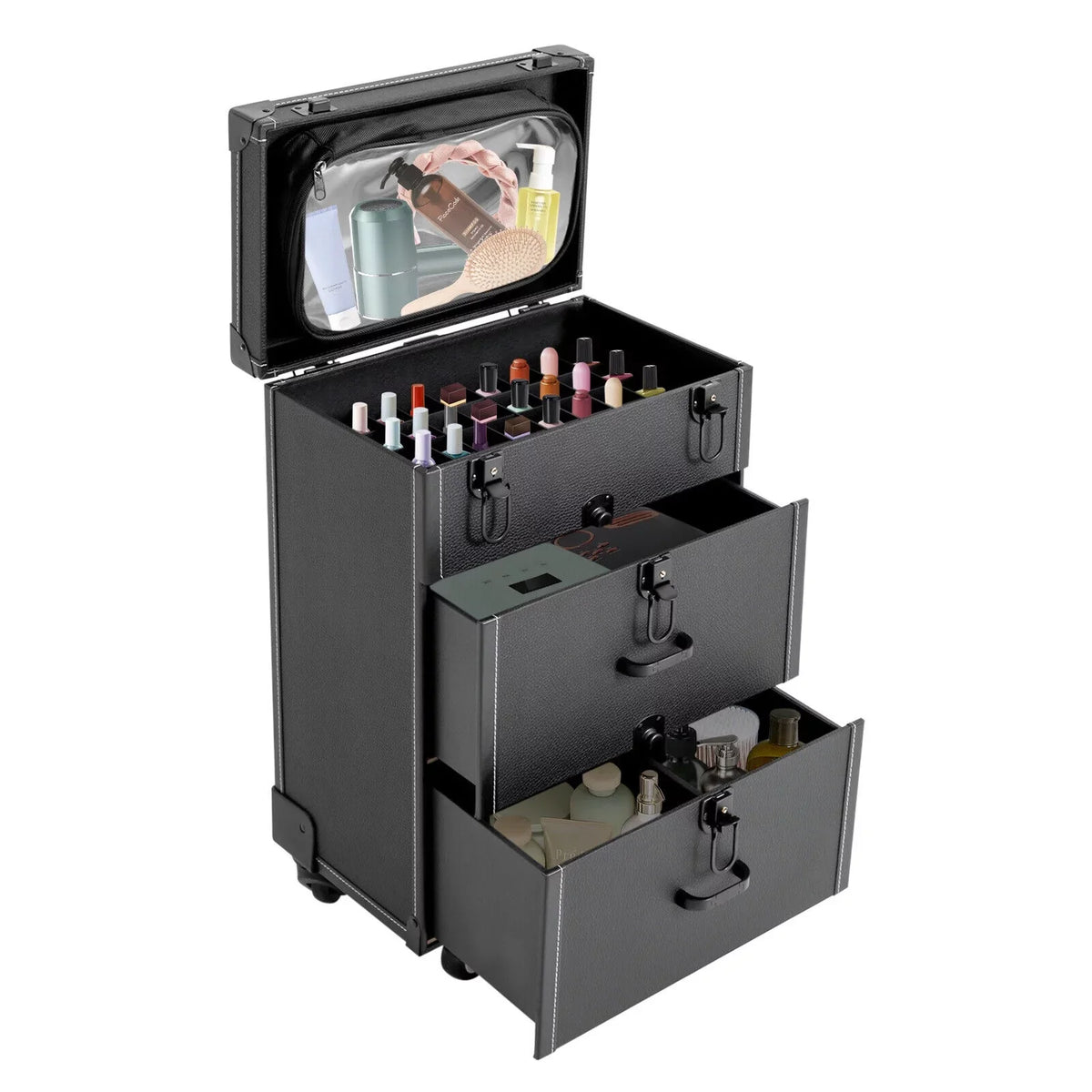 Luggage Case Miumaeov Storage Nail Polish Organizer Box Cosmetic Professional Train Rolling Makeup Trolley