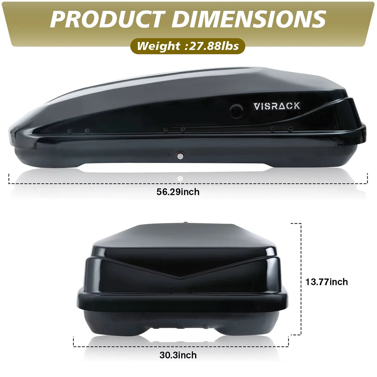 14 for x Cargo Rooftop Rooftop Carrier Large Locks, Hard Cargo 56.3" Box Cargo Shell Box with x 2 Rooftop Double 13.8" SUV 30.3" W Black Waterproof H, ft³ L