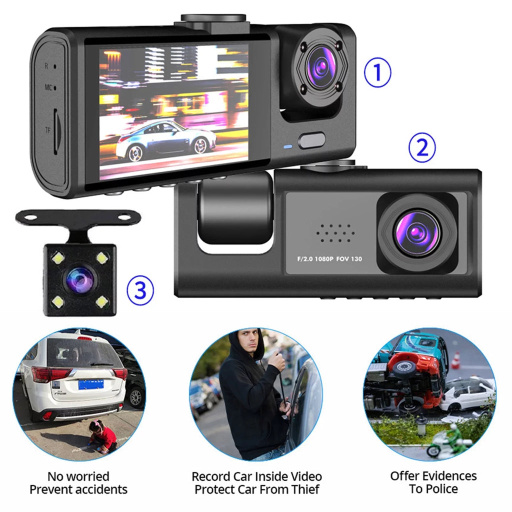 Cam Cameras Dash Inside Front Andoer Night Driving Recording Rear Safety Car Recorder Recorder Car Mirror Rearview 1080P+720P+480p and Auto Camera Vision Video Camcorder 3 Car