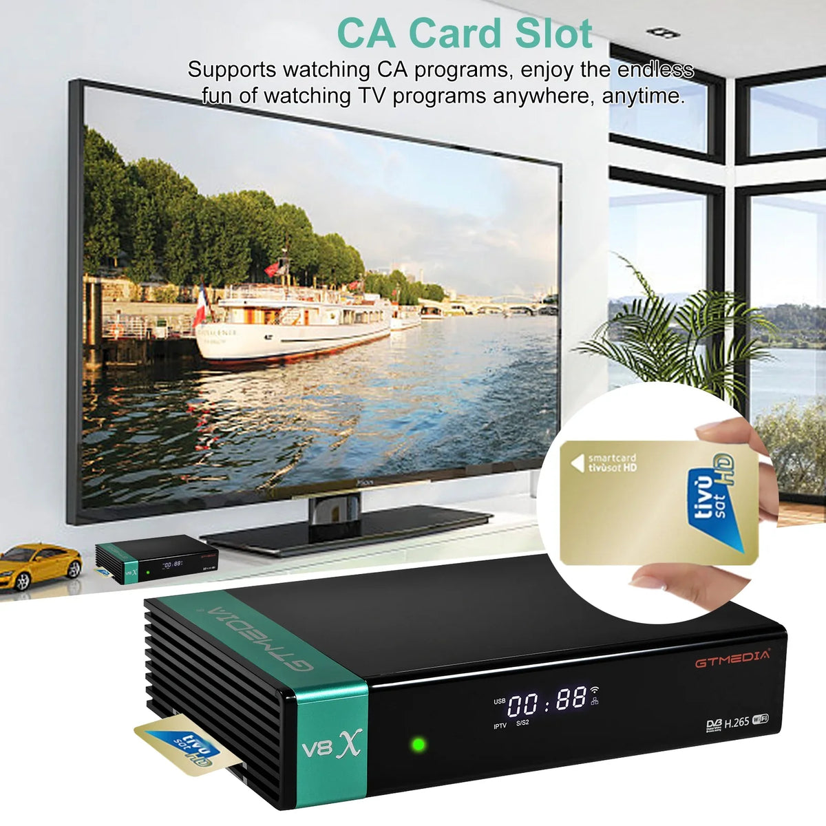 2.4G GTMEDIA Receiver, Built-in CA Card DVB-S/S2X LA Slot V8X WiFi, Signal