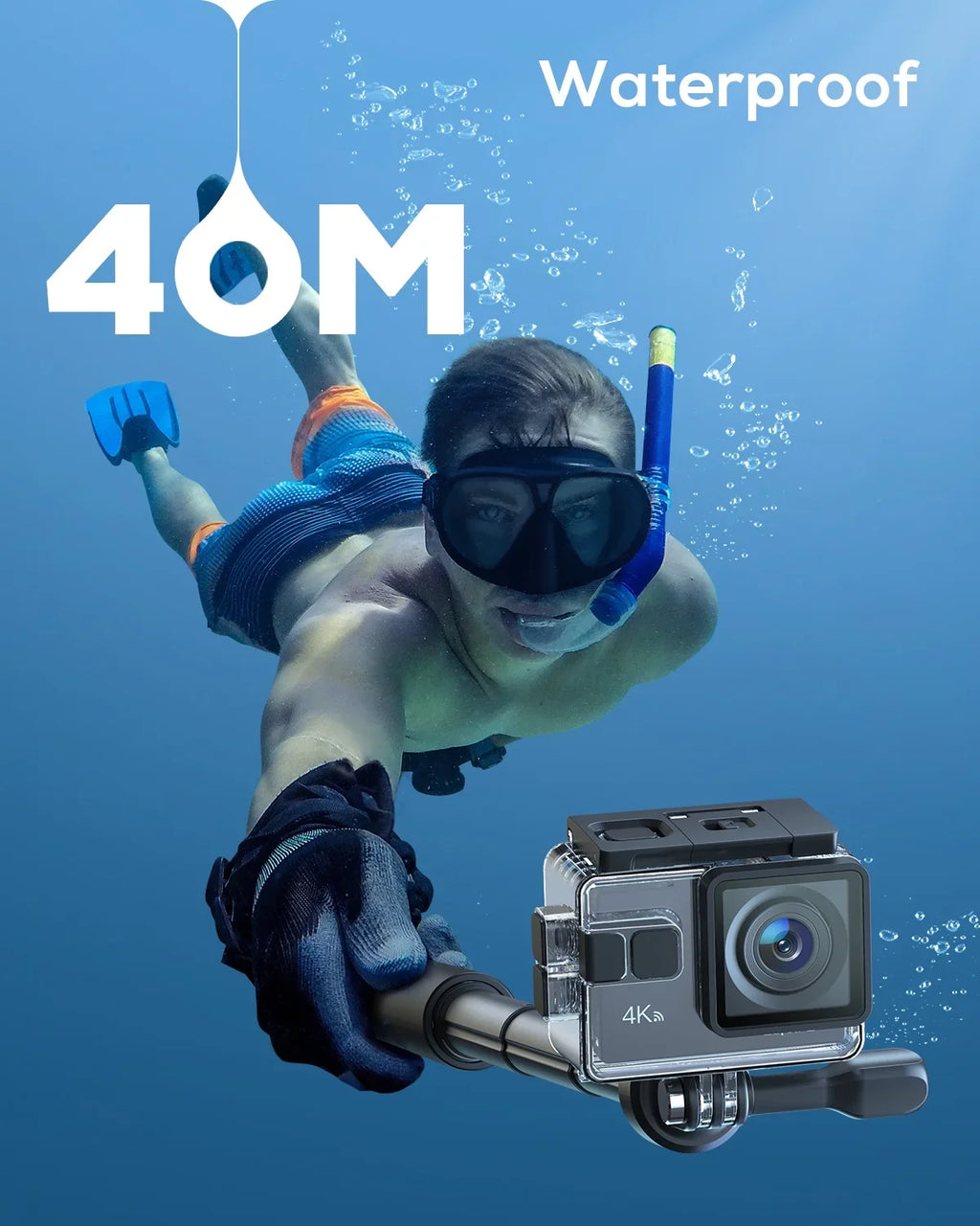 Waterproof EIS Action Camera WOLFANG Action Underwater Video WiFi 20MP Camera 4K 170� 40M Stabilization Camera Cam
