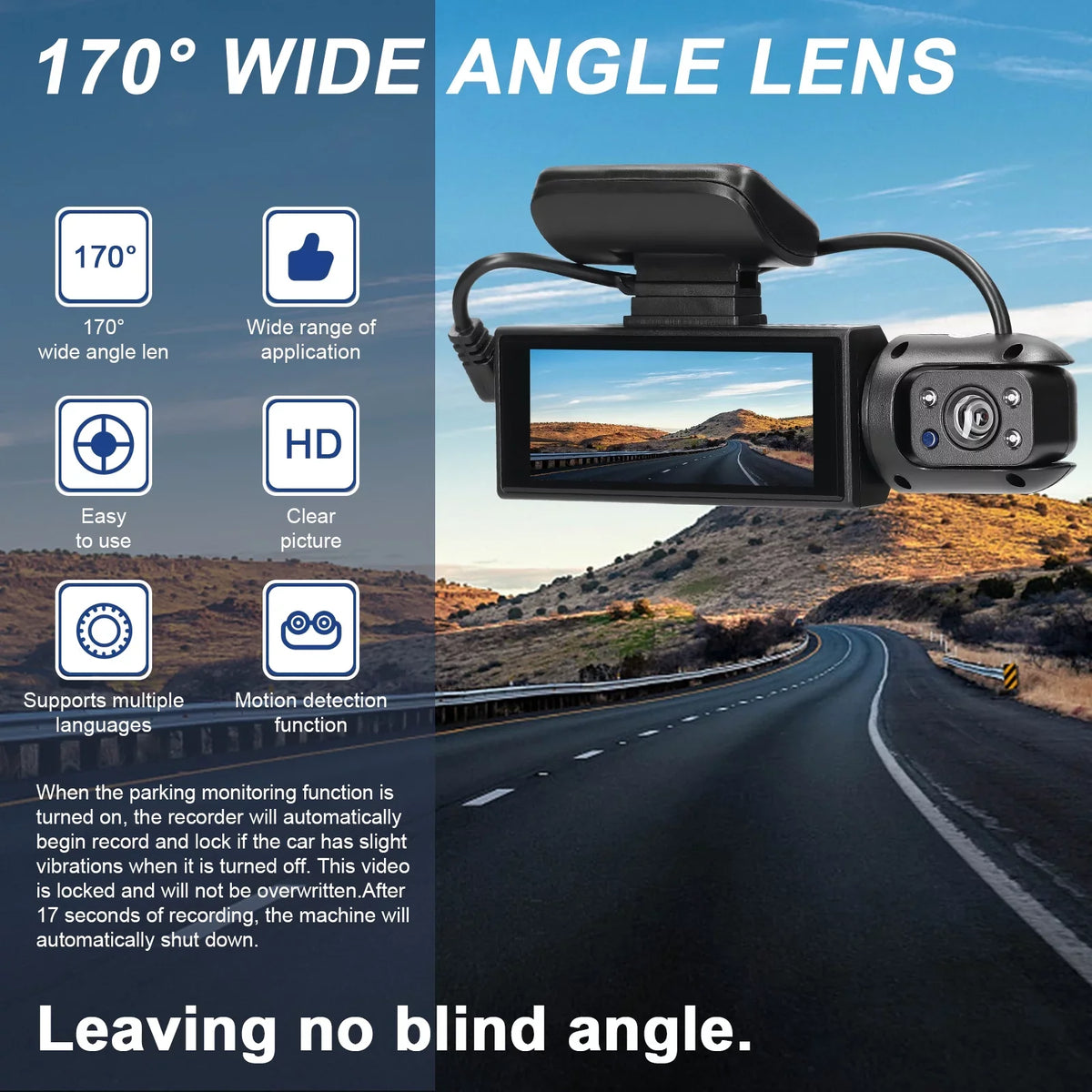 Lens Angle 170 Multi-language Detection Dash Meterk Camcorder Car Motion Video Recorder Recorder Wide Car Night DVR Degree Dual Auto Car Viewing Cam