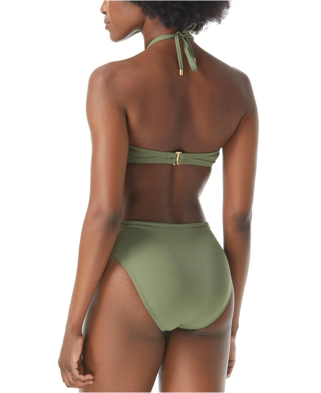 Cutout Logo-Ring Vince GREEN SAFARI Halter Medium Swim Bikini Top, US Camuto