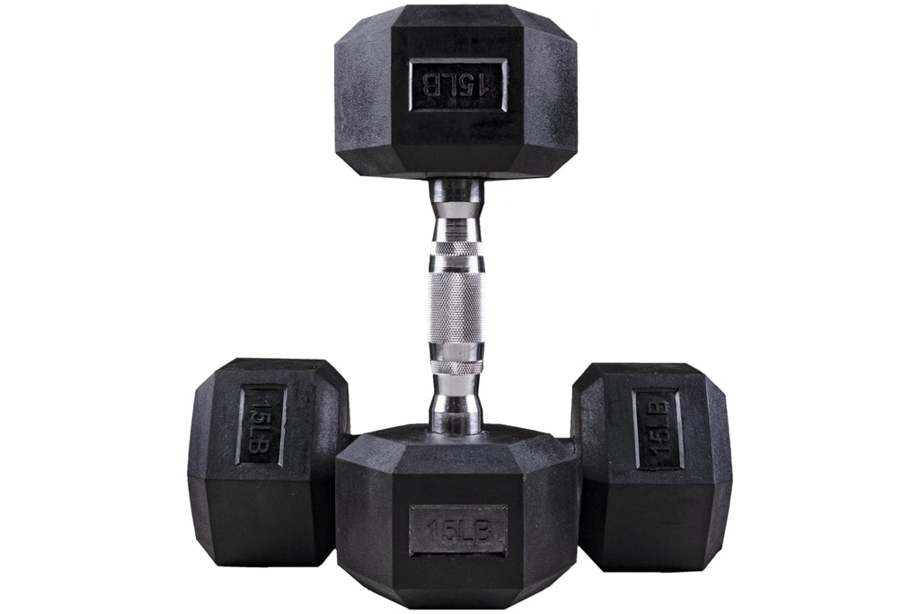 Clean Pair Nut with - Handles 15LB Hex Rubber Dumbbells Metal -