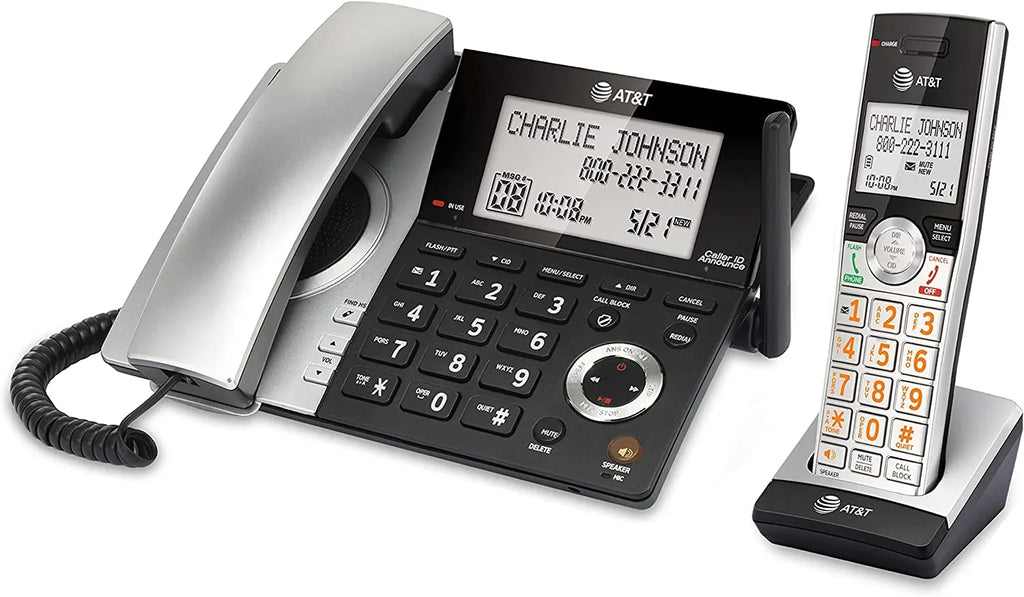 AT&T CL84107 DECT with with Phone 6.0 Blocker, Black/Silver Smart Call Handset Corded/Cordless 1 Expandable