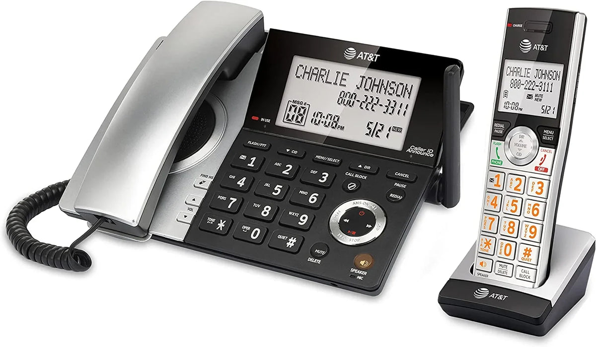 AT&T CL84107 DECT with with Phone 6.0 Blocker, Black/Silver Smart Call Handset Corded/Cordless 1 Expandable