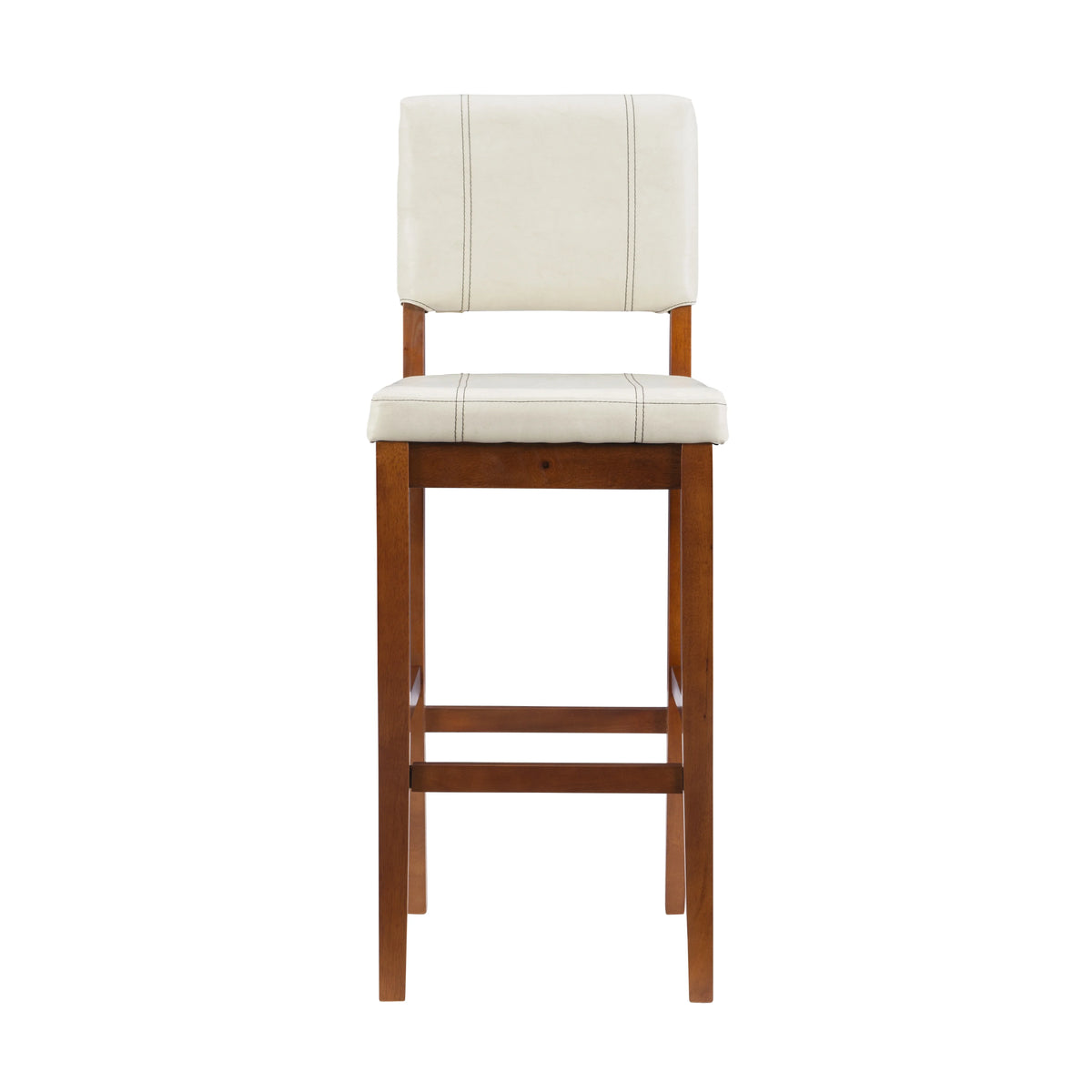Walnut Finish Stool, Linon Padded Bar 30" Dark Mulberry with Medium PVC Height, Fabric Cream Seat