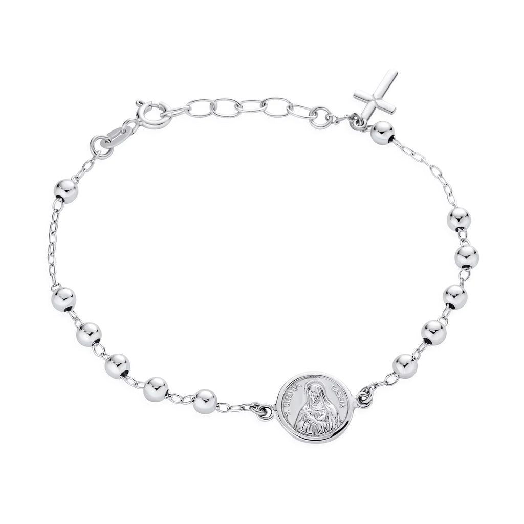 Bling Medal Cross Rosary wristband Virgin Silver Mary Jewelry Sterling Beads Prayer