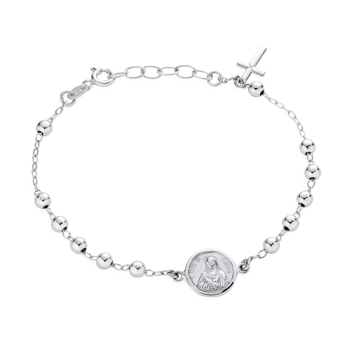 Bling Medal Cross Rosary wristband Virgin Silver Mary Jewelry Sterling Beads Prayer