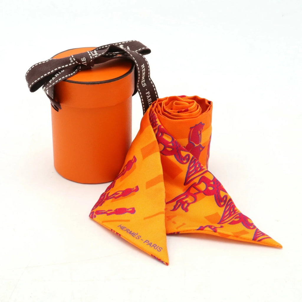 Anniversary Silk Orange 5-4-1 24 HERMES Muffler (Good) 10th Twilly Pre-Owned Hermes Faubourg Ginza Scarf 100%