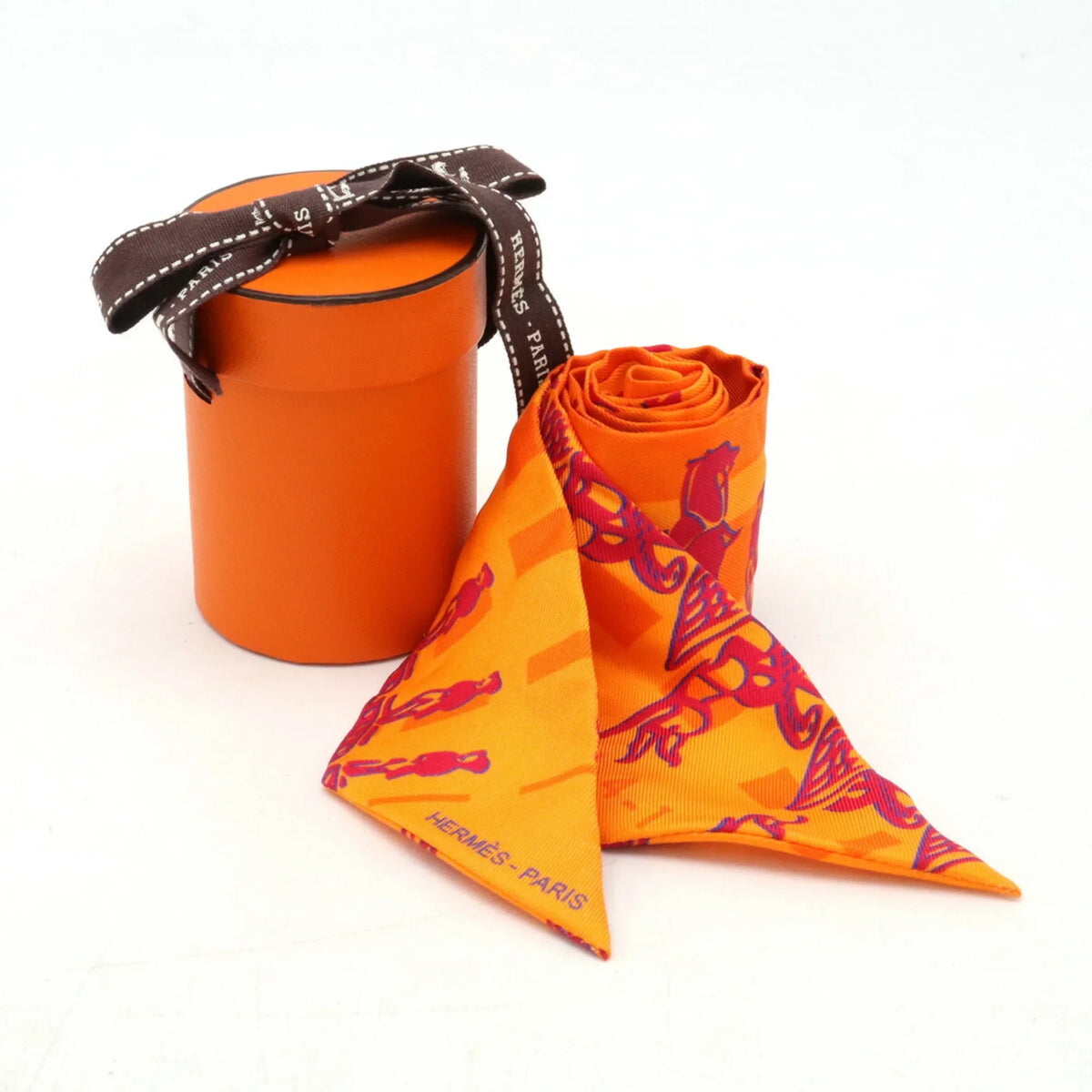 Anniversary Silk Orange 5-4-1 24 HERMES Muffler (Good) 10th Twilly Pre-Owned Hermes Faubourg Ginza Scarf 100%